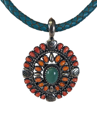 R sterling spiny oyster turquoise cluster pendant necklace