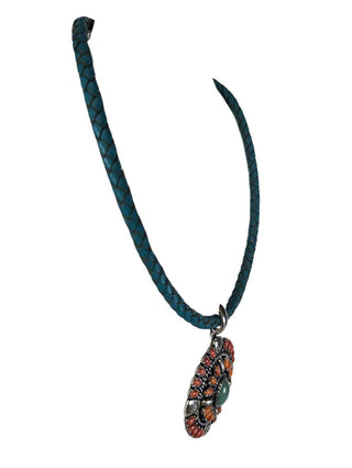 R sterling spiny oyster turquoise cluster pendant necklace