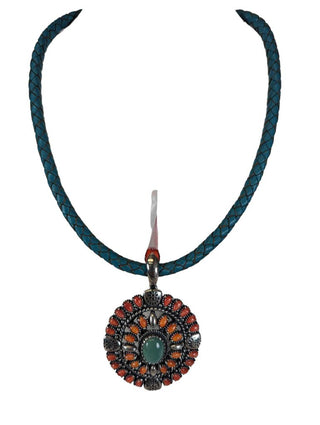 R sterling spiny oyster turquoise cluster pendant necklace