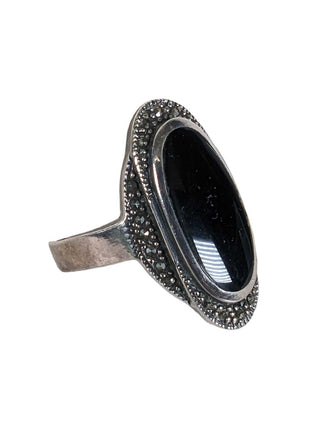 R sterling onyx ring