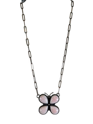 R sterling pink conch butterfly necklace
