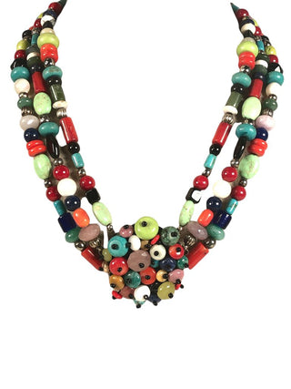 Sterling multi stone bead cluster necklace