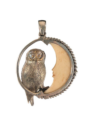 SS Owl & Stone Half Moon Pendant