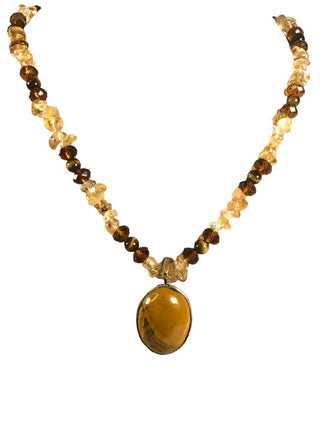 SS Stone Chip Necklace w/ Oval Pendant
