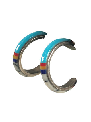 SS Inlaid Stone Hoop Earrings
