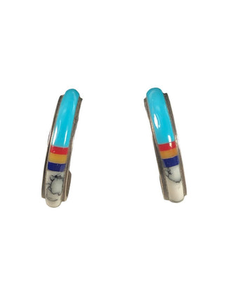 SS Inlaid Stone Hoop Earrings
