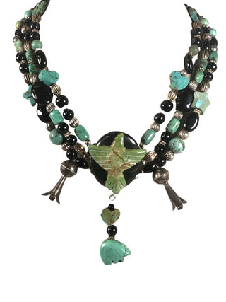SS Triple Strand Stone Bead Fetish Necklace
