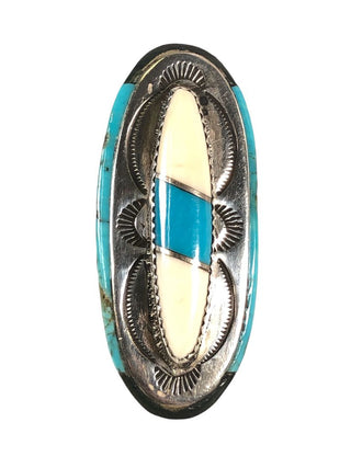 SS Stamped Inlaid Stone Oval Ring