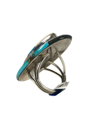 SS Stamped Inlaid Stone Oval Ring