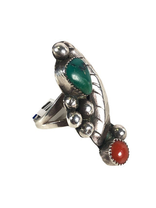 SS Two Stone Ring w/ Leaf