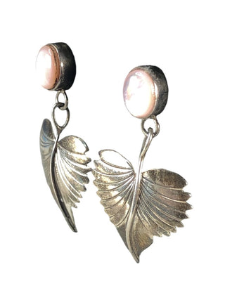 SS Heart Leaf Earrings w/ Stone