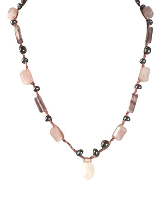 Sterling knotted stone /bead necklace