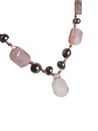Sterling knotted stone /bead necklace