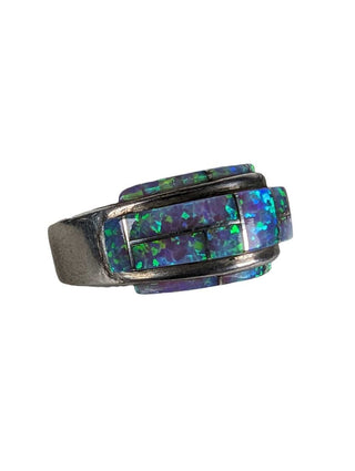 R sterling opal inlay ring