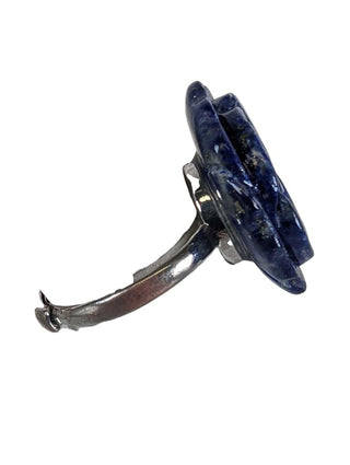 adjustable carved lapis rose ring