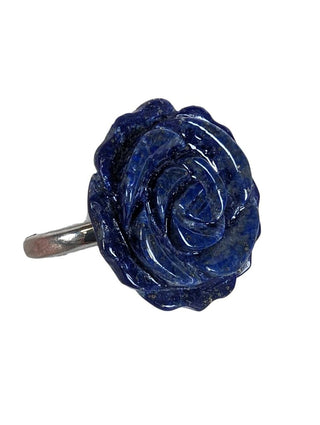 adjustable carved lapis rose ring