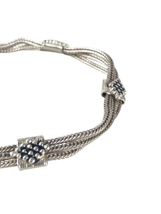 SS Three Strand Diamond Caviar Bracelet