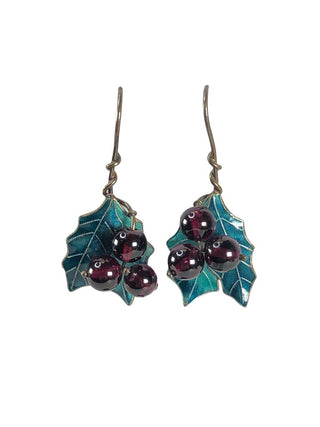 Sterling enamel holly berry earrings