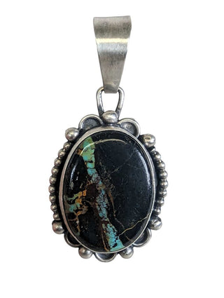 R sterling black ribbon turquoise pendant