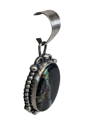 R sterling black ribbon turquoise pendant