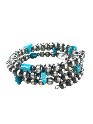 Sterling Coiled bead/stone chip bracelet