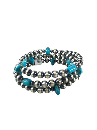 Sterling Coiled bead/stone chip bracelet