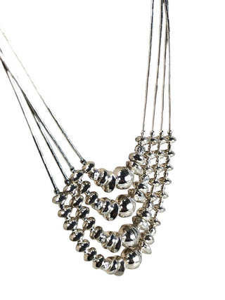SS Liquid Silver 4 Strand Beaded Necklace