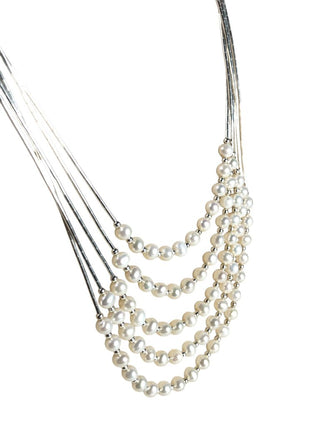 SS Liquid Silver & Pearl 5 Strand Necklace