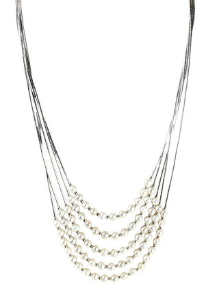SS Liquid Silver & Pearl 5 Strand Necklace