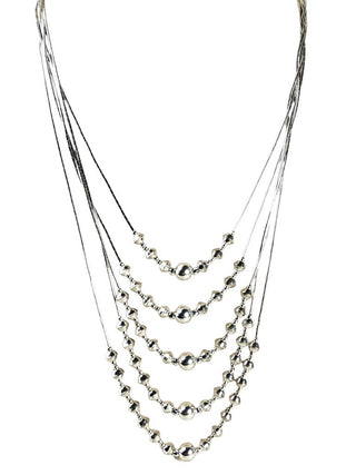 SS 5 Strand Liquid Silver Beaded Necklace