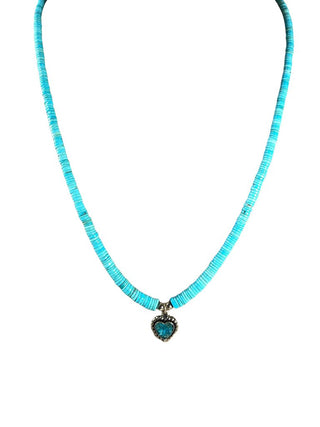 SS Stone Rondelle w/ Inlaid Stone Heart Necklace
