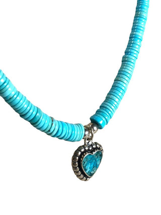 SS Stone Rondelle w/ Inlaid Stone Heart Necklace
