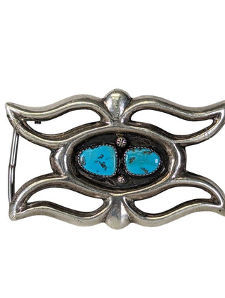 sterling sand cast turquoise belt buckle