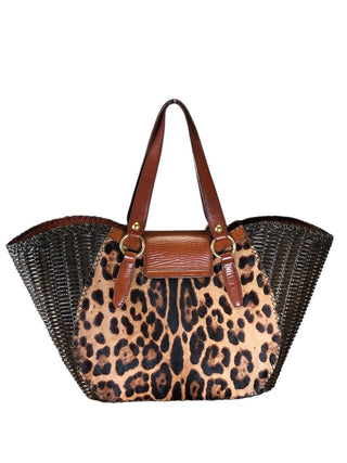 hide whicker leather trim tote