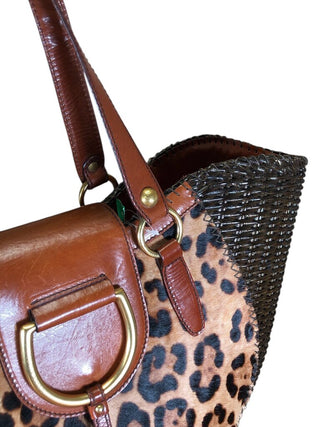 hide whicker leather trim tote