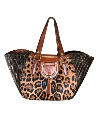 hide whicker leather trim tote