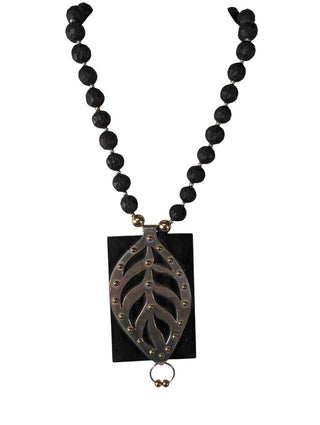 sterling brass bead leaf pendant necklace