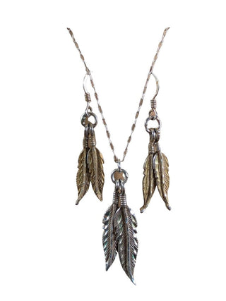 R Feather Necklace and Earrings Set