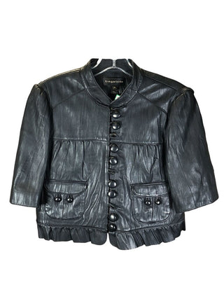 Leather crop w/short sleeves button front