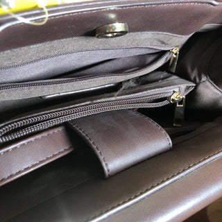 Faux Leather Satchel w/PomPom