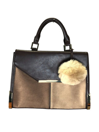 Faux Leather Satchel w/PomPom