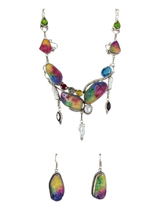 sterling plate stone necklace earring set