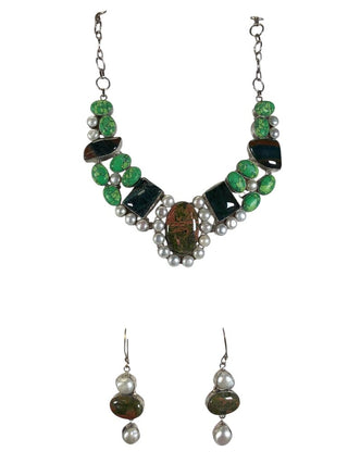 sterling plate stone necklace earring set