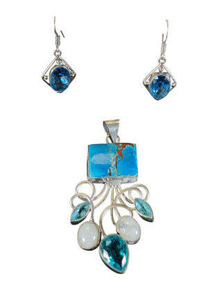 sterling plate stone pendant earring set