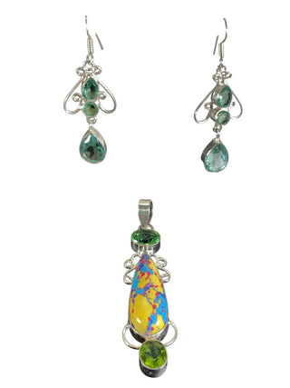 sterling plate stone pendant earring set