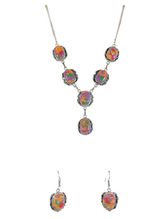 sterling plate stone necklace earring set