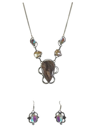 sterling plate stone necklace earring set