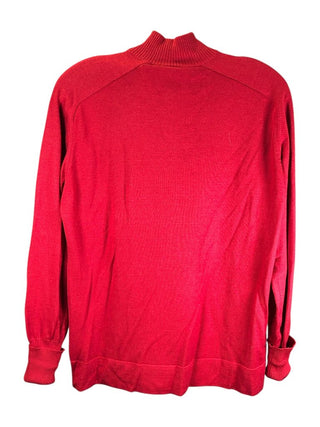 Wool mock neck w/large gold button pullover cuffed sleeves