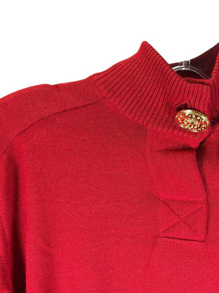 Wool mock neck w/large gold button pullover cuffed sleeves