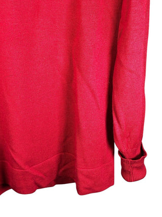 Wool mock neck w/large gold button pullover cuffed sleeves